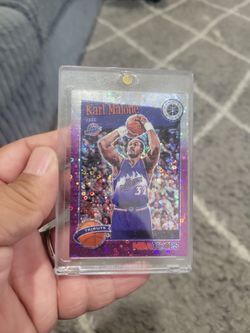 Karl Malone premium stock  nba hoops purple tribute disco prizm basketball card