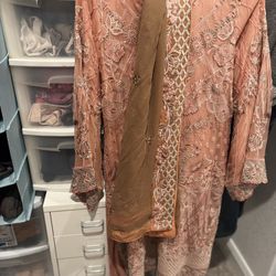 Girls Rose Gold Medium Size Embroidered Chafoon Dress 3 Pieces 