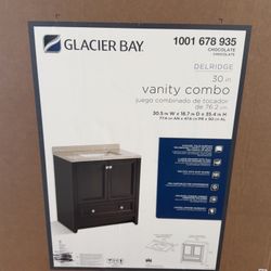 Glacier Bay Delridge 31 in. Single Sink Chocolate Bath Vanity + Caramel Cultured Marble Top