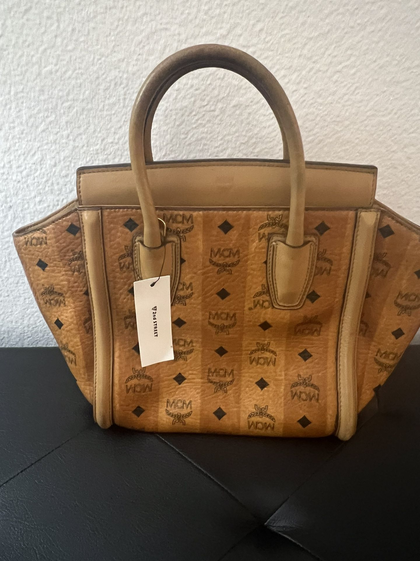 MCM Visetos Double Handle Structured Handbag, Cognac, Fair Conditon