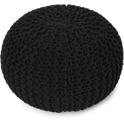 Round Pouf Foot Stool Ottoman - Hand Knitted Bean Bag - Cord Boho Pouffe