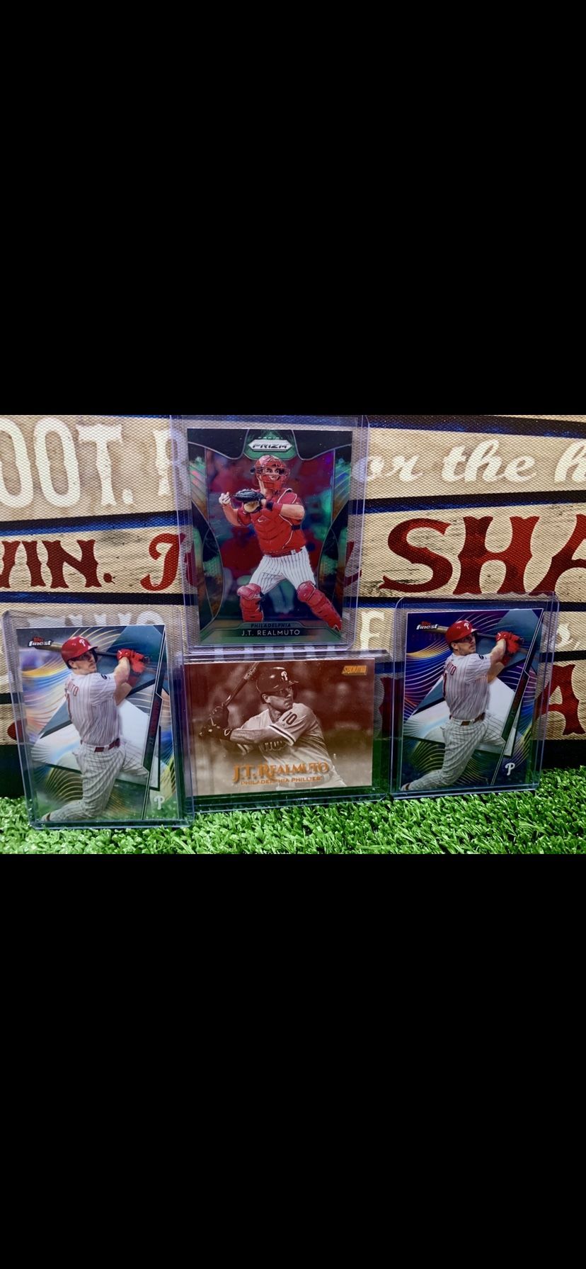 Phillies JT Realmuto Baseball Cards Topps Finest Numbered Parallel Panini Prizm Tropical Parallel Stadium Club Photo Negative Parallel