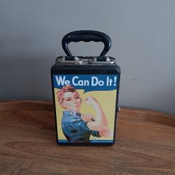 Vintage Rosie The Riveter Woman In The War Tin Tote Lunch Box 