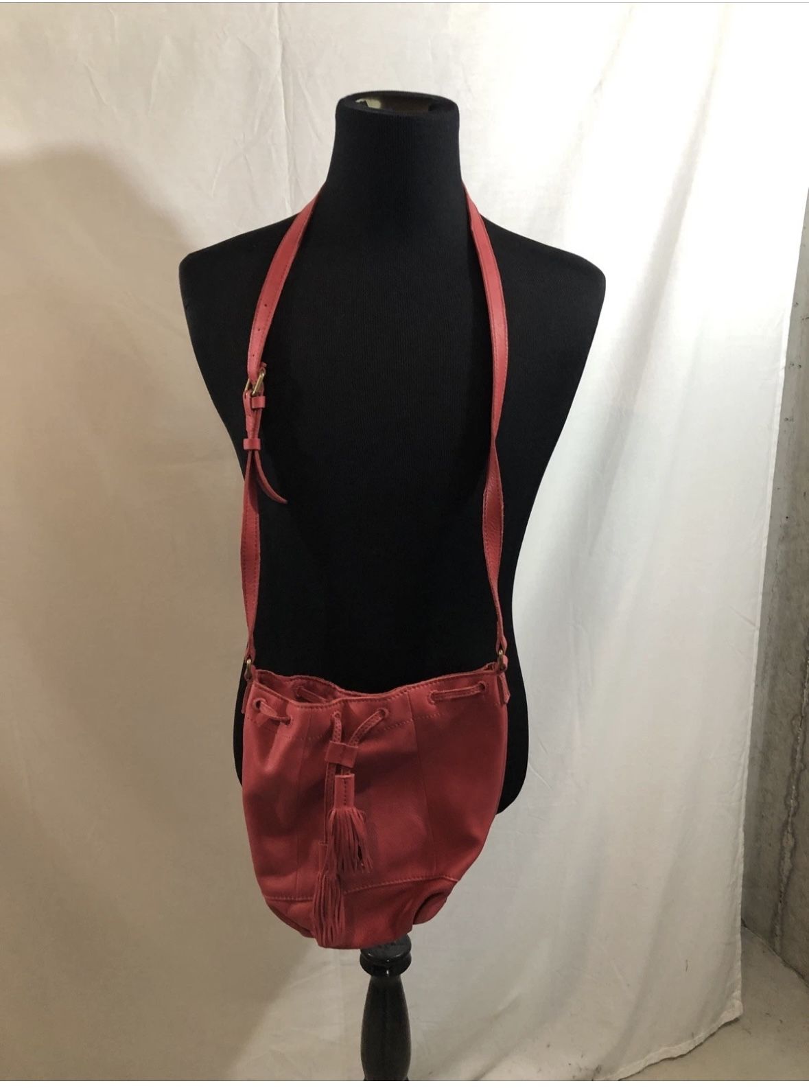 Lucky Brand Red Leather Bucket Purse - 11” X 9” X 4”