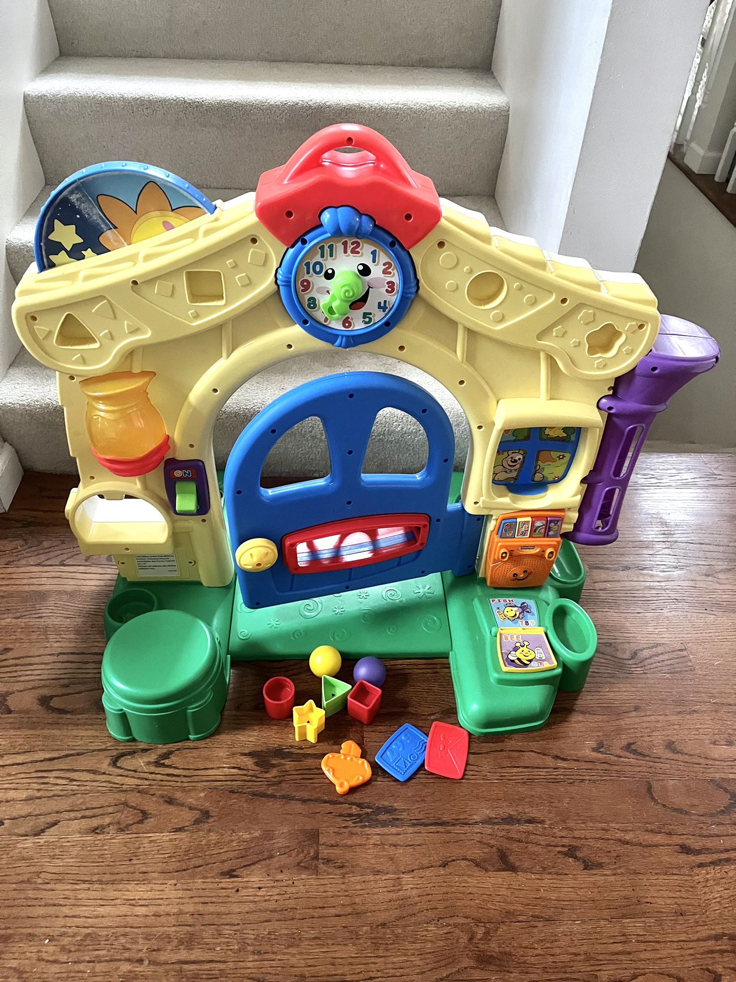 Double Sided Fisher Price Laugh & Learn Educational Door House With Mail, Shapes, Balls & Key. Has Music And Lights! 