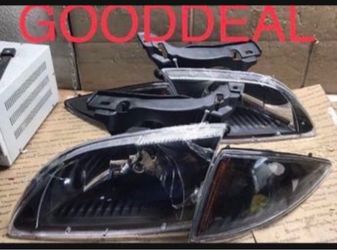 #28 Fit 00-2002 Chevy Chevrolet Cavalier Black Halogen Headlight Head Light Set Pair
