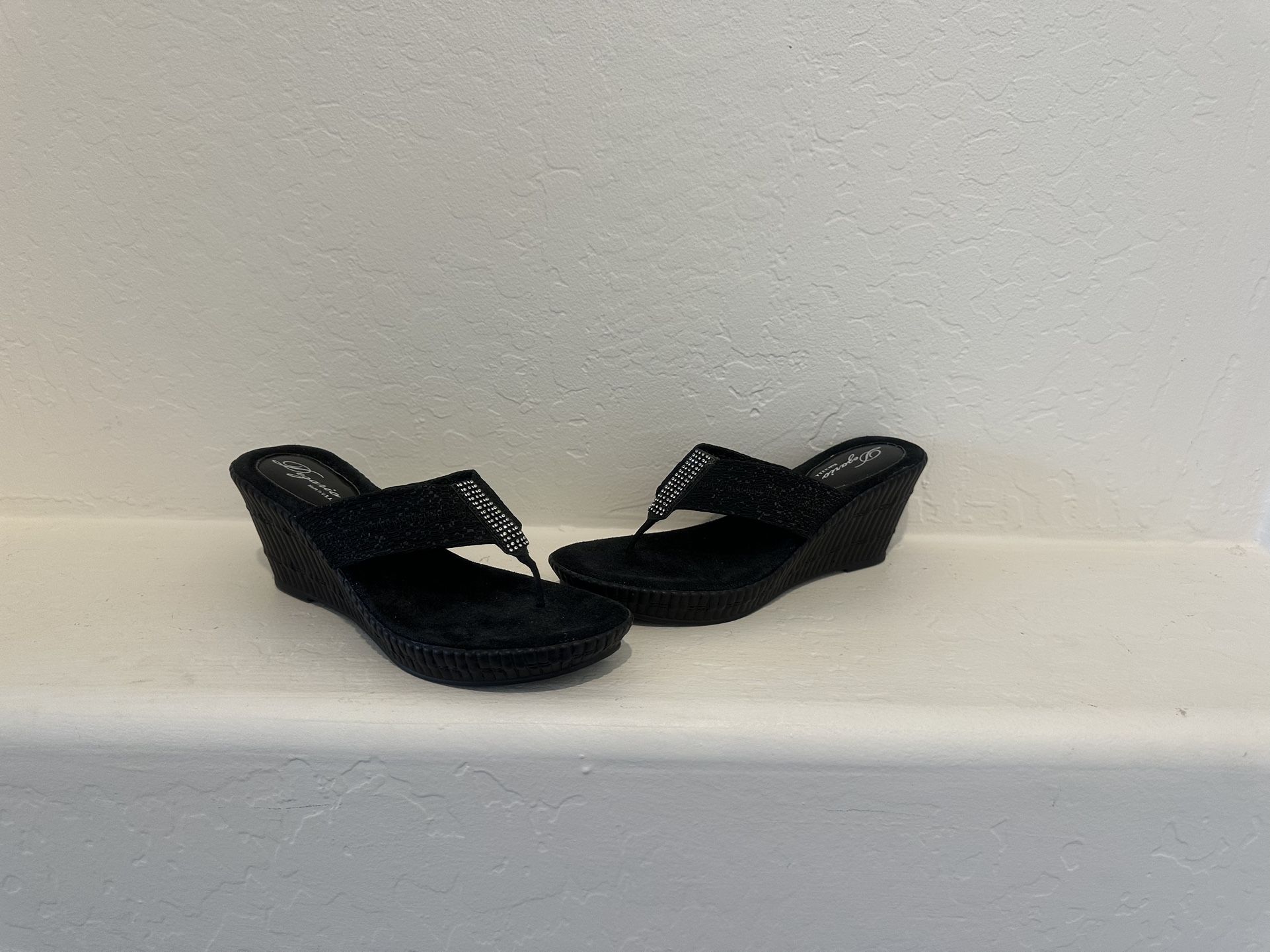 Dezario Imperial Black Wedge sandal with Swarovski Crystals