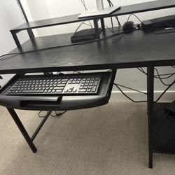Computer Desk With  Power Outlet And Monitor Stand 