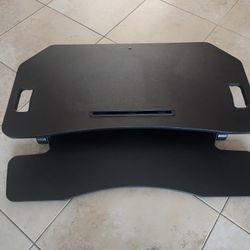 Adjustable Sit to Stand Riser, Dual Monitor and Laptop Workstation with Wide Keyboard Tray