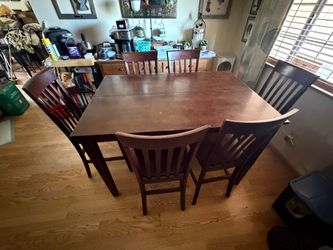 Dark Wood Counter Height Dining Table with 6 Chairs