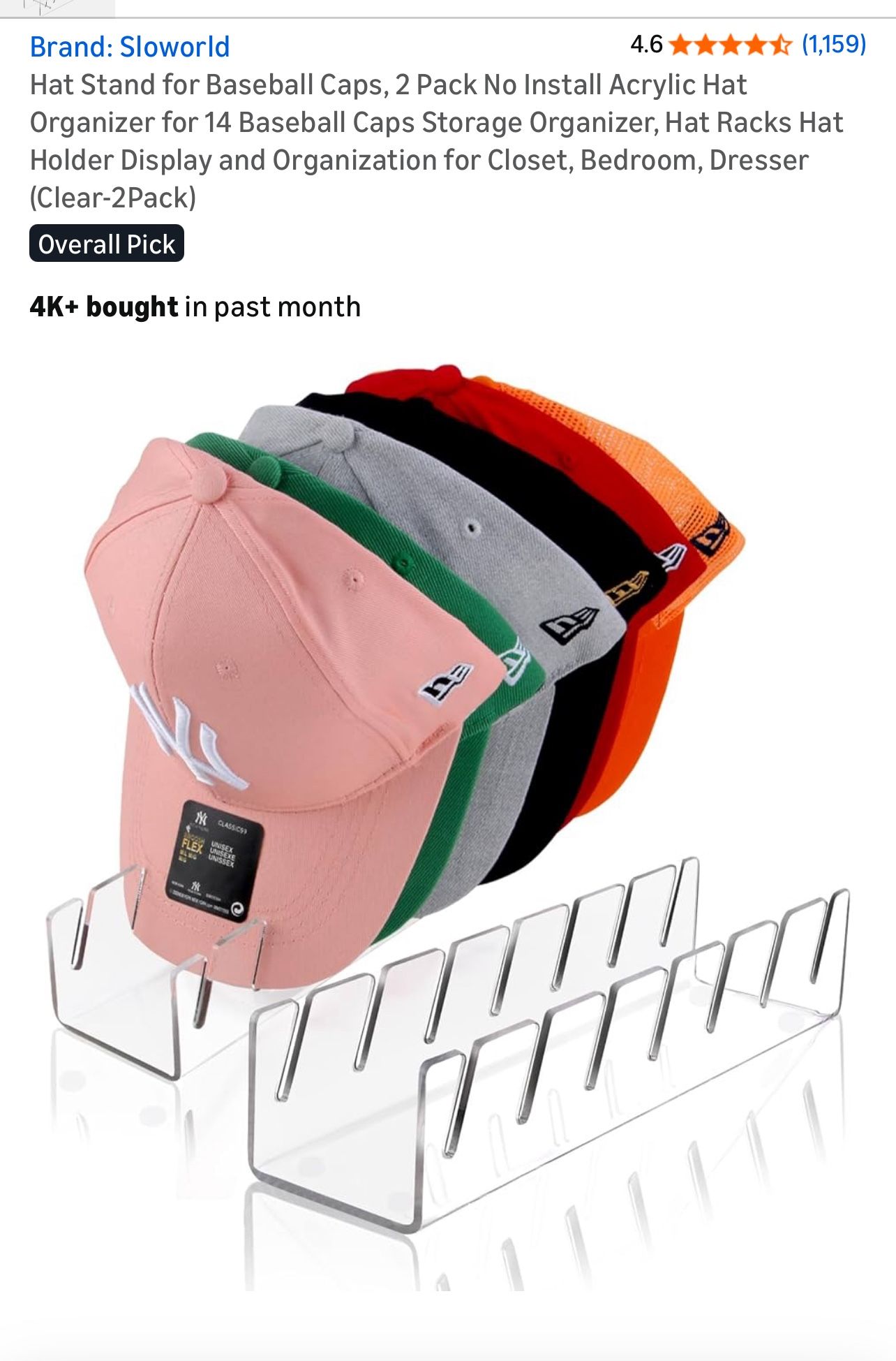 2 Pack Acrylic Hat Stands Fits 14 Hats 🧢
