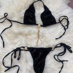 New one size black velvet  bikini y2k festival rave outfit lingerie raver emo   