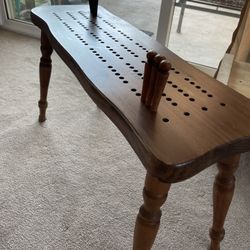 Vintage 70’s Cornwall Wood “Cribbage” Board Game Table Bench With Legs 