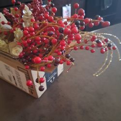 Box Of Christmas Artificial Flowers, Or 'Picks', $3.00