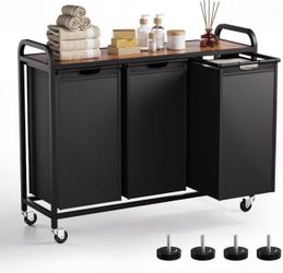 3-Section Laundry Hamper and Laundry Sorter with Pull-Out Organizer Bags, Rolling Laundry Basket with Wheels and Top Shelf, Large Capacity 3 x 12.7 Ga
