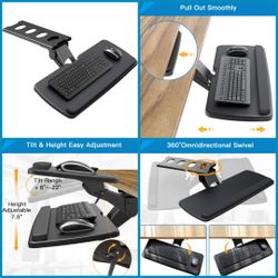 New Keyboard Tray Under Desk 360  Degree Adjustable Ergonomic Sliding Keyboard & Mouse Tray 25”x10”