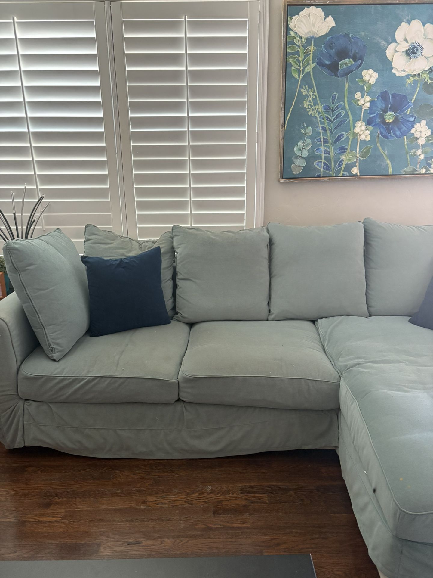 Sage Green IKEA Sectional Sofa with Chaise + Storage – $50 or FREE if picked up today