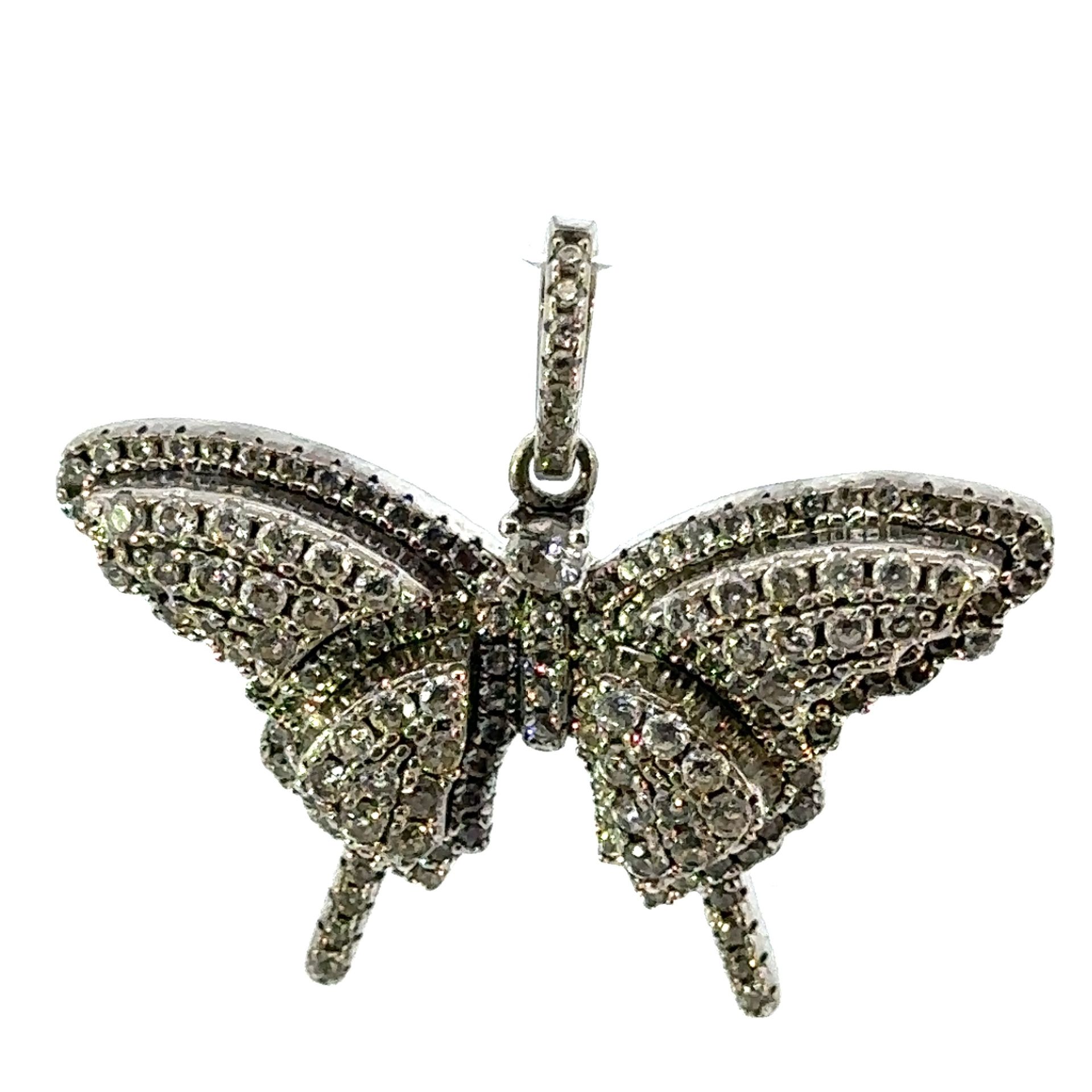Woman’s Ladies 925 Sterling Silver CZ Iced Butterfly Charm Pendant For Necklace GP3113439