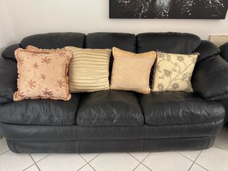 Vintage Black Genuine Leather 3 Seat Sofa Couch