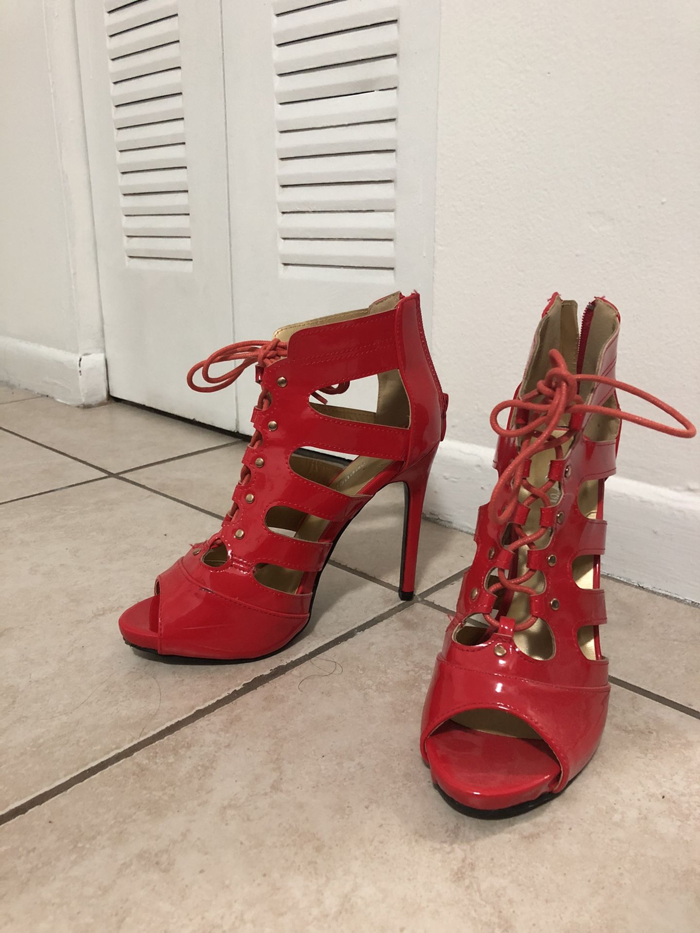 Red lace up heels 7 1/2