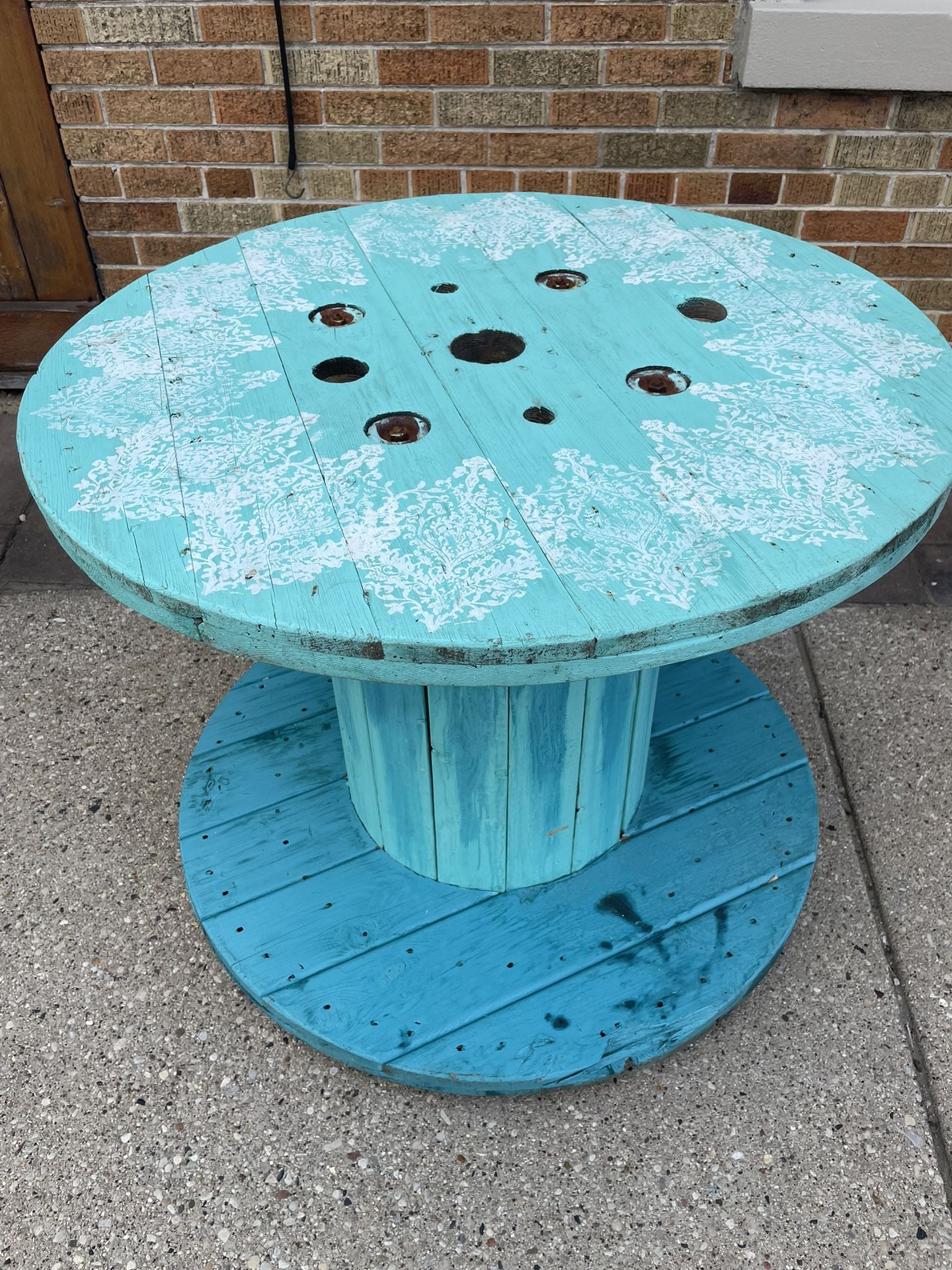 3 Ft W Wood Spool Patio Deck Drink 🍹 Table 29” H 🚚 extra