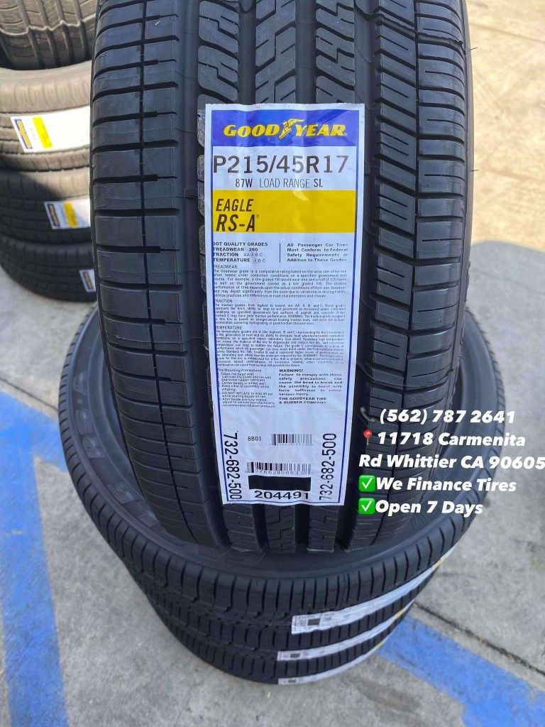 215/45R17 Goodyear Eagle RS-A New Set of Tires Installed and Balanced Set de Llantas Nuevas Instaladas y Balanceadas