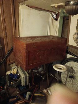 Vintage Carved Wooden Trunk Chest
