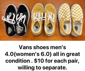 Vans, tennis shoes, $8 per pair ,barely worn, like new
