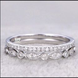New 18k White Gold Wedding Ring Set 
