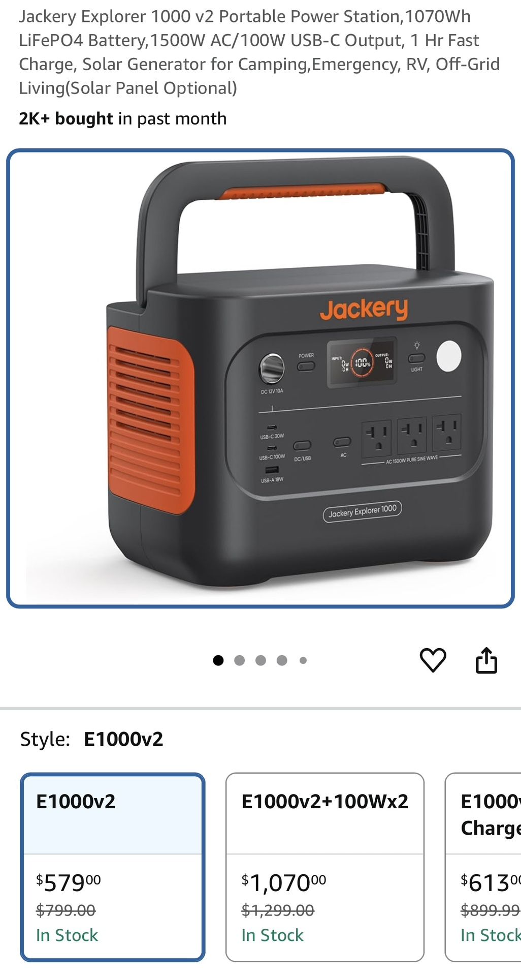 New - Jackery 1000 V2 Solar Generator Battery