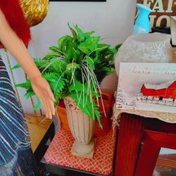 Big Ceramic Vase Fern Fake Plant 