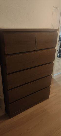 IKEA MALM Tall 6-Drawer Dresser — Brown Woodgrain