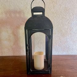 HOME DECOR 18” Tall Bronze LANTERN with Battery Operated Candle