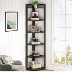 HL019 6-Tier Corner Shelf, Small Corner Bookshelf Storage Rack