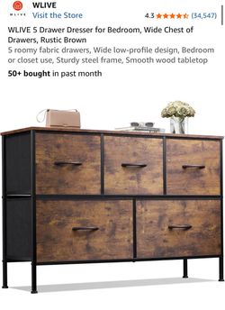 WLIVE 5 Drawer Wide Dresser Rustic Brown