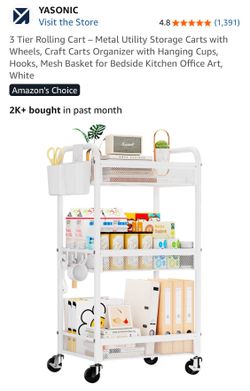 YASONIC new 3 tier metal rolling cart with wheels