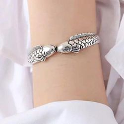 925 Silver Women's Men's Unisex Fish Cuff Bracelet Bangle Gift