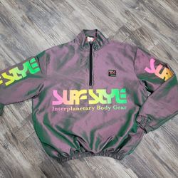 Surf Style Windbreaker Mens Small Pullover 1/4 Zip Metallic Gray Retro. 
Exc. Condition 
