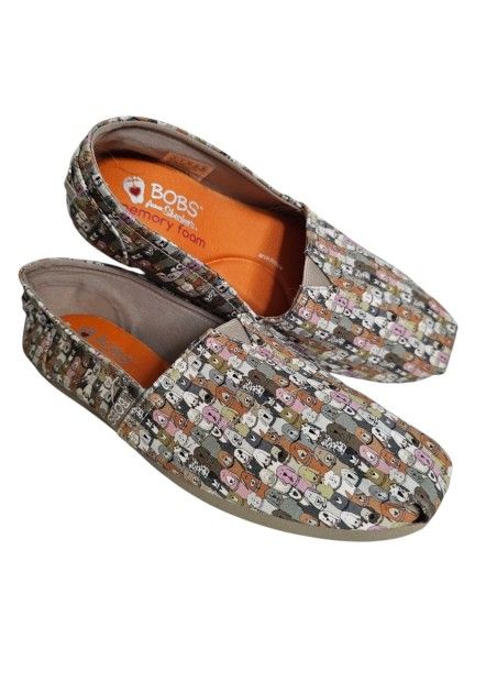 BOBS From Skechers All-Over Dog Print Memory Foam Womens Size 9 Slip-On Like New