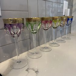 Set of 6 Gilt Hock wine glass in Lady Hamilton pattern by Moser, Czech