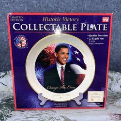 NIB President Barack Obama Historic Victory Collectible Plate with COA & Stand