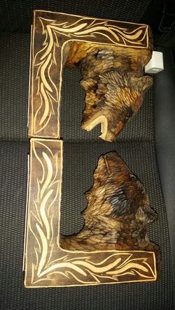 Hand carved Wooden bear bookends