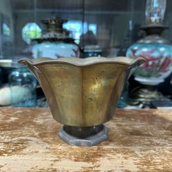 Antique MCM Brass plant pot