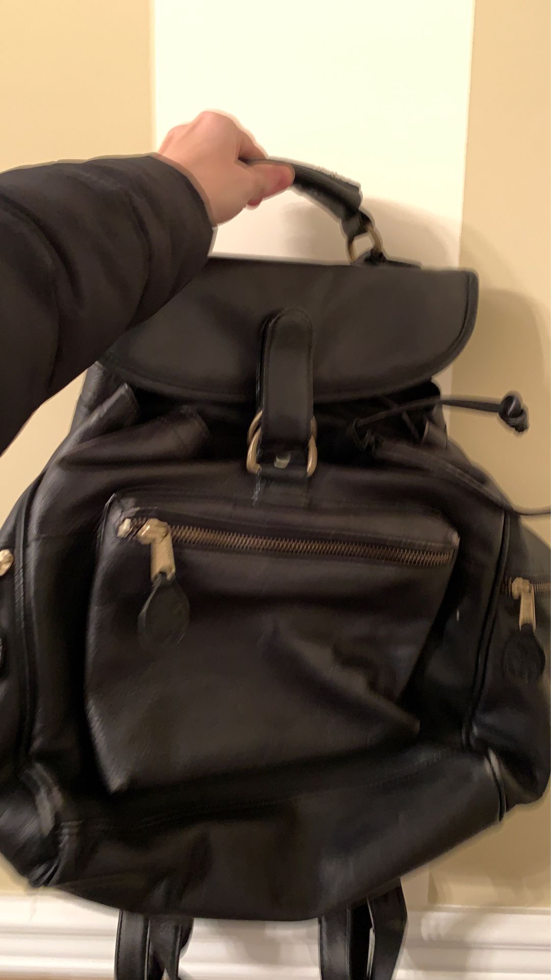 FRYE Black leather backpack