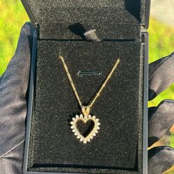 Jewelry 14k yellow gold 19” Chain Necklace & 10k yellow gold 0.25CTW Natural Diamond Heart Pendant