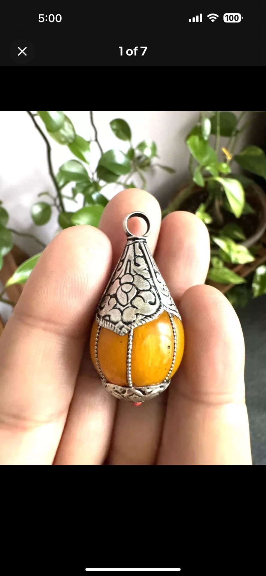 vintage and beautiful hand carved copal resin Pendant 🔥