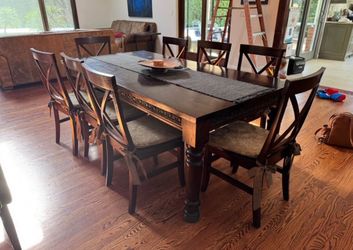 Solid Mango Wood Dining Table Set – Made in India – 10 Chairs + 2 Leaf Extensions