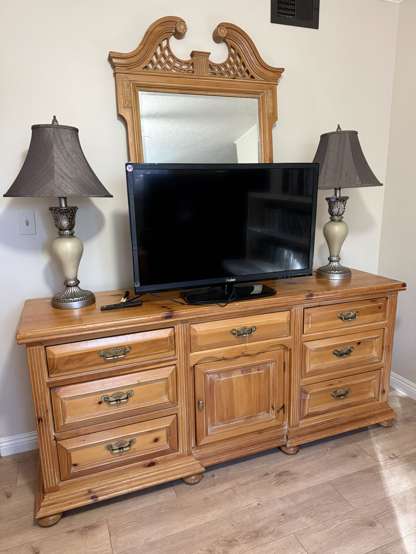 Light Brown Wood Wooden Dresser Mirror 