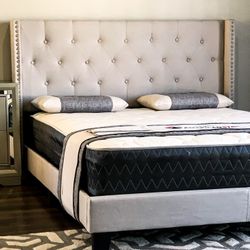 Brand New Queen Size Beige Bed Frame With New Mattress/Fast Delivery 
