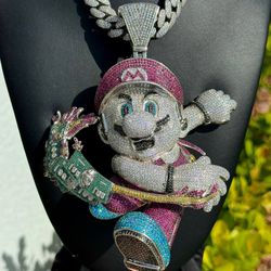 Jewelry .925 solid sterling silver drip 💧white pink yellow blue green CZ stone 60.00CTW Mr.Mario bussdown iced Pendant charm